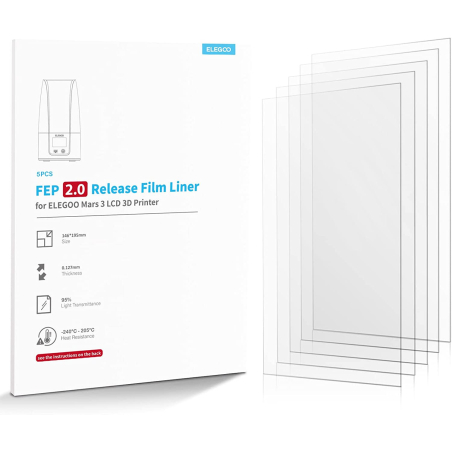 Satz von 5 FEP 2.0 Folien für Elegoo Mars 3, Mars 2 Pro (146 x 195 mm)