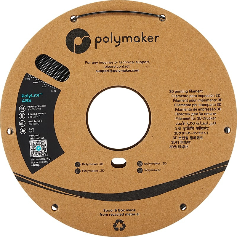 PolyLite ABS Schwarz - 1.75mm - 1 kg - Vorderansicht