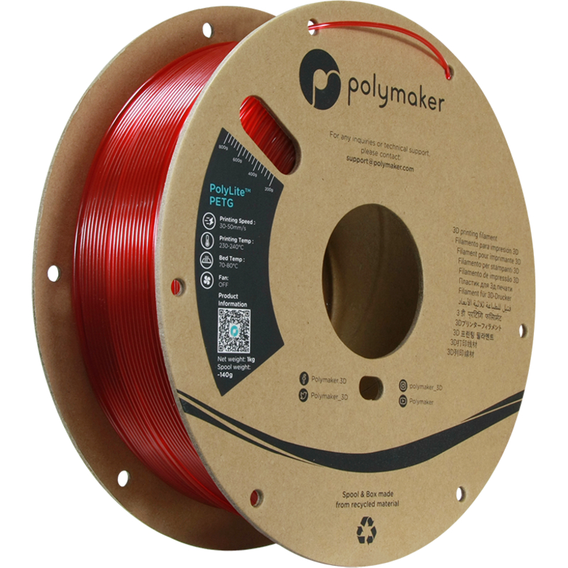 PolyLite PETG Transluzentes Rot - 1.75mm - 1 kg